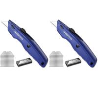 WORKPRO Cutter Universel et Professionnel à Lame Rétractable avec 10 Lames Supplémentaires en SK5, Manche en Aluminium Antidérapant, Bleu (Lot de 2)