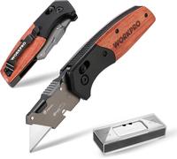 WORKPRO Cutter Professionnel Pliant, Lame Cutter avec Mécanisme de Changement Rapide, avec Manche en Bois Classique et 10 Lames en SK5 de Rechange, Robuste et Ergonomique