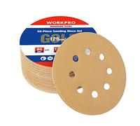WORKPRO Disques de Ponçage 125mm 50 Pièces, Disques Abrasifs avec 8 Trous | Grain 80, 120, 240, 3 Fois Plus Résistant, Disques Abrasifs 125mm pour Polissage, Dérouillage, Finition