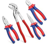 WORKPRO Set de pinces pour le ménage, jeu de 4 pinces, pince combinée pointue pince coupante diagonale pince à pompe à eau, pour les bricoleurs et les professionnels