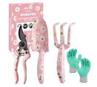 WORKPRO Ensemble d'Outils de Jardinage 4 Pièces en Acier Inoxydable | Avec Gants, Sécateur, Truelle de Jardin et Râteau à Main, Idéal pour la Taille, l'Entretien et comme Cadeau