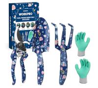 WORKPRO Ensemble d'Outils de Jardinage 4 Pièces en Acier Inoxydable | Avec Gants, Sécateur, Truelle de Jardin et Râteau à Main, Idéal pour la Taille et comme Cadeau de Jardinage