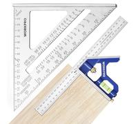Equerre Menuisier 300 mm et Equerre Charpentier Triangulaire 180mm WORKPRO, Equerre Combinee avec Niveau a Bulle en Acier Inoxydable, Ensemble d'Outils d'Equerre pour Bricolage, Outillage, Menuiserie