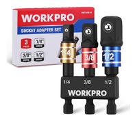 WORKPRO Jeu de 3 Adaptateurs de Douilles à Choc | Emmanchement Hexagonal 1/4" pour Douilles 1/4", 3/8" et 1/2", Compatible Perceuses et Visseuses