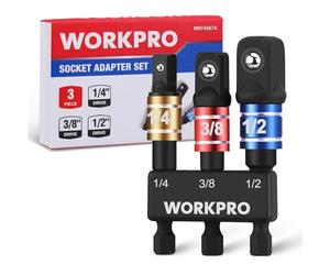 WORKPRO Jeu de 3 Adaptateurs de Douilles à Choc | Emmanchement Hexagonal 1/4" pour Douilles 1/4", 3/8" et 1/2", Compatible Perceuses et Visseuses