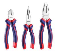 WORKPRO Jeu de 3 Pinces en Acier au Carbone de Qualité | avec Poignée Souple, Pince à Bec Long 160mm, Pince Coupante 160mm, Pince Universelle 185mm pour Réparation Domestique