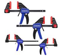 WORKPRO Jeu de 4 Serre-Joints à Libération Rapide, Largeur de Serrage 150 mm et 120 mm, Force de Serrage Maximale de 68 kg et 23 kg pour Travail du Bois, des Métaux et DIY Bleu/Rouge/Noir