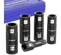 WORKPRO Jeu de 5 clés à douille avec barre d'extension, pour visseuses électriques avec empreinte 1/2 pouce, pour divers fixations telles que vis et écrous, acier Cr-Mo, avec boîte de rangement