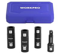 Douilles a Choc 1/2 WORKPRO, Jeu de 6 Douilles Flip en Acier Cr-Mo pour Jantes Aluminium, 17/19/21 mm, 3/4, 13/16, 7/8, Barre d'Extension 7.5 cm avec Coffret, Pour Ecrous de Roue en IN et CM