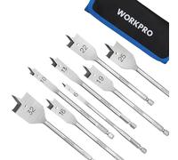 WORKPRO Jeu de 8 Mèches Plate à Bois avec Tige Hexagonale de 1/4", Mèches Plates en Acier au Carbone de Qualité Ø6,10,13,16,19,22,25 et 32 mm, Longueur 152 mm