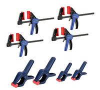 WORKPRO Jeu de 8 Serre-joints et Pinces à Ressort pour Bois | 4 Mini Serre-joints 200 mm, 4 Pinces à Ressort, Portée 115 mm, Ouverture 45/60 mm pour Bricolage