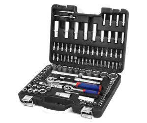 WORKPRO Jeu de clés à douilles 108 pièces, coffret de cliquets pour voiture, avec cliquet réversible 1/4" et 1/2", cliquets, clés à douilles, jeu d'embouts