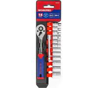 WORKPRO Jeu de clés à douilles métrique 14 pièces (4-13 mm), Cadeau pour la fête des Pères, Acier Cr-V antirouille liquet à cliquet rapide 72 dents 1/4", avec barre d'extension