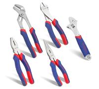 WORKPRO Jeu de Pinces 5 Pièces en Cr-V pour Bricolage et Réparation | Comprend Pince Multiprise, Universelle, Coupante, à Bec Long et Clé à Molette pour Divers Travaux