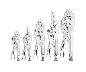 WORKPRO Jeu de Pinces-étau Autobloquante 5 Pièces, Pince Étau Bec Long, Pince Étau à Denture Courbe, Pince Etau Reglable, Ensemble D'outils à Main