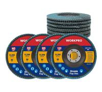 WORKPRO Lot de 10 Disques Abrasifs à Lamelles 125 mm, Grain 40-60-80-120, Disque à Meuler en Alumine de Qualité Supérieure pour Enlever Ebavure, Rouille, Polissage, Finition