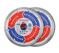 WORKPRO Lot de 2 Disques à Tronçonner Diamantés 125 mm | Ultra-Fins 1,2 mm pour Coupe à Sec et à l'Eau, pour Carrelage, Porcelaine, Céramique, Béton, Marbre, Meuleuse