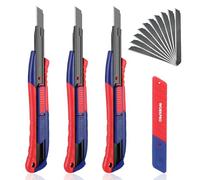 WORKPRO Lot de 3 Cutters Professionnels, Couteaux Utilitaires Rétractables 9mm, Cutters avec 10 Lames Sécables de Rechange en SK5 pour Maison, Bureau, École