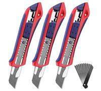 WORKPRO Lot de 3 Cutters Professionnels Cutter Utilitaire Rétractable 18mm | Positions de Verrouillage, Cuter Rétractable, 10 Lames de Rechange Comprises, Idéal pour Papier, Carton, Trois Couleurs