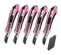 WORKPRO Lot de 5 Cutters Professionnels, Couteau Utilitaire 18mm | Rétractable avec Chariot en Acier Inox, Couteau Graphique, 20 Lames Sécables SK5 de Rechange, Rose Noir