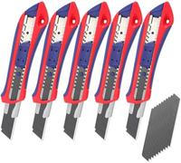 WORKPRO Lot de 5 Cutters Professionnels, Cutter Utilitaire Rétractable 18mm | Chariot en Acier Inox, Couteau de Graphique, 20 Lames en SK5 de Rechanges Compris