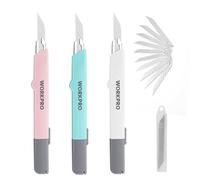 WORKPRO Lot de 5 Cutters Professionnels, Cutter Utilitaire Rétractable 18mm | Chariot en Acier Inox, Couteau de Graphique, 20 Lames Sécable en SK5 de Rechanges Compris, Rose Noir