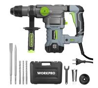 WORKPRO Marteau Perforateur Électrique 1500W, Perceuse à Percussion, Marteau Rotatif avec Poignée Rotative 360°, 4 Fonctions, Mandrin SDS-PLUS, Perçage et Burinage, Livré avec Mallette et Accessoires