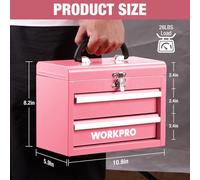 WORKPRO Mini mallette de transport en métal avec 2 tiroirs (guidage à roulements amélioré, avec serrure et poignée) - rose