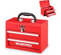 WORKPRO Mini portable, boîte en acier à double compartiment (glissière à rouleaux améliorée, avec serrure et poignée) - Rouge