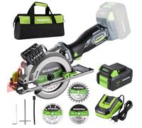 WORKPRO Mini Scie Circulaire Sans Fil 20 V avec Batterie 4,0 Ah | Avec Rail de Guidage, Laser, 3 Lames,Profondeur de Coupe 42,8 mm à 90° et 28 mm à 45°