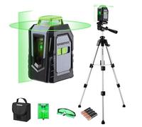 WORKPRO Niveau Laser 360° Autonivelant avec Trépied, Laser Chantier avec Horizontal et Vertical Laser, Plaque Cible, Lunettes Vertes, Idéal pour Décoration, Plafonds, Carrelage et Ajustements Précis
