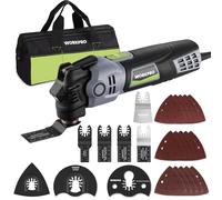 WORKPRO Outil Multifonction Oscillant 400W 6 Vitesses avec 23 Accessoires | Angle d'Oscillation 3,5°, pour Sciage, Grattage, Sablage, Façonnage, Polissage et Coupe
