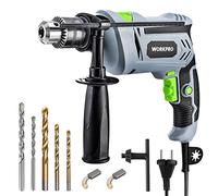 WORKPRO Perforateur Visseuse Electrique 850W, Perceuse à Percussion Filaire de Perceuse 3000 tr/min, Marteau et Perceuse 2 en 1 avec Poignée Rotative à 360°, 3 Forets Hélicoïdaux et 2 Forets à Béton