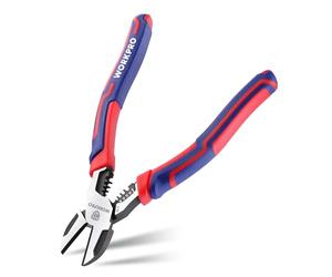 WORKPRO Pince Coupante Diagonale en Cr-V 2 en 1 196mm | Fonction de Coupe et de Dénudage, avec Poignée Bi Matière pour Usage Domestique ou Electricien