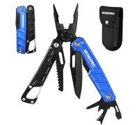 WORKPRO Pince Multifonction en Acier Inoxydable 11 en 1 avec Mousqueton, Couteau Multifonction avec Etui Pince Scie Tournevis Ouvre-Boîte pour Survie Camping Randonnée (Bleu et Noir)