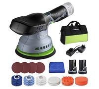 WORKPRO Polisseuse sans Fil 12V 150mm, Kit de Polisseuse Excentrique | 2 Batteries 2,0Ah, 2800-5500 tr/min, Charge Rapide 1 Heure, Sac à Outils, 23 Accessoires, Pour Voiture
