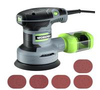 Ponceuse Excentrique 125mm WORKPRO, Ponceuse Rotative a Vitesse Reglable(Vitesse a vide: 7000-13000 tr/min), Ponceuse Orbitale Filaire 300W avec Recipient a Poussiere et Disque de Poncage 20 Pieces