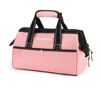 WORKPRO Sac à outils rose de 33 cm, sac à outils en tissu doux pour femme, sac fourre-tout à large ouverture avec poches intérieures pour le rangement des outils