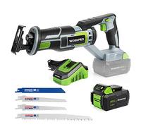 Scie Sabre sans Fil 20V WORKPRO, Scie Sabre a Batterie 4,0Ah, Scie Alternative sans Fil avec 4 Lames de Scie, Ideal pour Couper Bois, Metal et PVC, Batterie et Chargeur Inclus