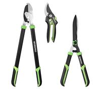 WORKPRO Set de 3 Cisailles de Jardin - Sécateur Bypass, Cisaille à Enclume et Cisaille à Haies - Kit Complet pour l'Entretien des Plantes