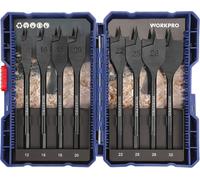 WORKPRO Set de 8 mèches à fraiser plates, mèches à bois 12-32mm, 150mm, coffret de rangement