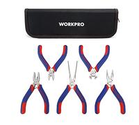 WORKPRO Set de Mini Pinces, Pinces à Bijoux, 5 Pièces | Pince à Bec, Pince Coupante et Pince Universelle, avec Sac de Rangement, Idéal pour Bijoux, Bricolage et Réparations