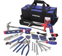 WORKPRO Set d'outils universel 156 pièces dans un sac ; pinces, clés, embouts, niveau à bulle, mètre ruban, marteau