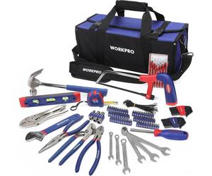 WORKPRO Set d'outils universel 156 pièces dans un sac ; pinces, clés, embouts, niveau à bulle, mètre ruban, marteau