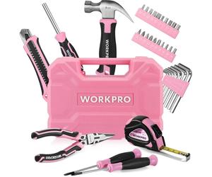 WORKPRO Trousse à outils 35 pièces - Rose Boîte à outils avec tournevis Pince Mètre ruban