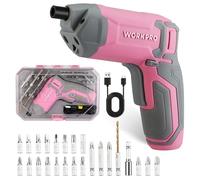 Perceuse Visseuse Sans Fil 3,6V WORKPRO, Visseuse Devisseuse Excentrique Rechargeable avec Batterie 2,0Ah, 7Nm, 2 Sens Rotation + Lampe LED, Cable Charge USB, 24 Accessoires, pour Bricolage, Rose