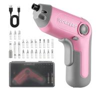 WORKPRO Perceuse Visseuse sans Fil 6Nm 3,6V, Visseuse Devisseuse Excentrique avec 21 Embouts, Barre d'Extension, Batterie 2000 mAh, Lumière LED, Câble USB-C, Boîte de Rangement, pour Bricolage, Rose
