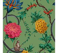 World of Wallpaper 39002 Papier peint Motif fruits interdits et animaux exotiques Vert/multicolore Pour salon, chambre à coucher, couloir, salon