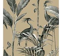 World of Wallpaper Azzurra Feuille d'oiseaux tropicaux/feuilles pour chambre à coucher, couloir, toilettes modernes, revêtement mural audacieux pour salon, papier peint anthracite doré 9505