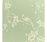 World of Wallpaper Monde du papier peint Papier peint à thème chinois oriental asiatique oiseau vert sauge E100336AH